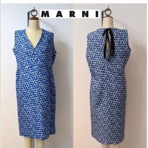 Marni blue/white geometric silk blend shift SZ 10
